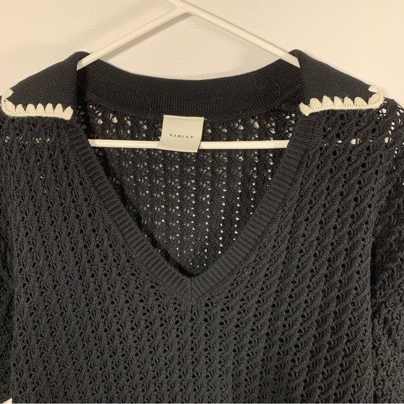 Anthropologie Varley Polo Sweater Collar Monte Short-Sleeve V-Neck Black Size M - Picture 5 of 16